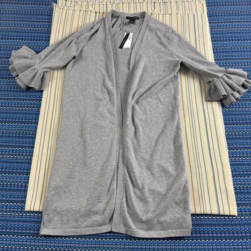 Grace Elements Cardigan Sweater Womens Large Gray Ruffle Bell Sleeve Open Front